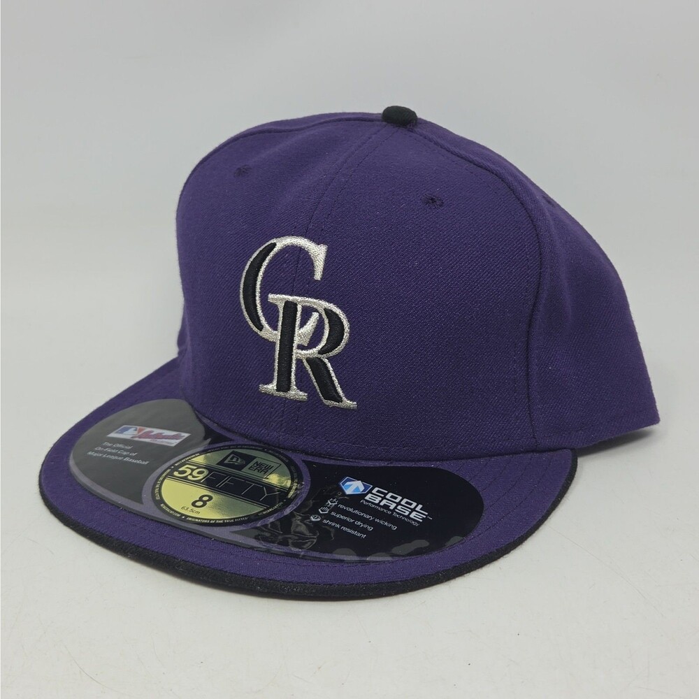 New Era 59Fifty Colorado Rockies Hat Sz 8 Authentic Collection MLB Purple Black